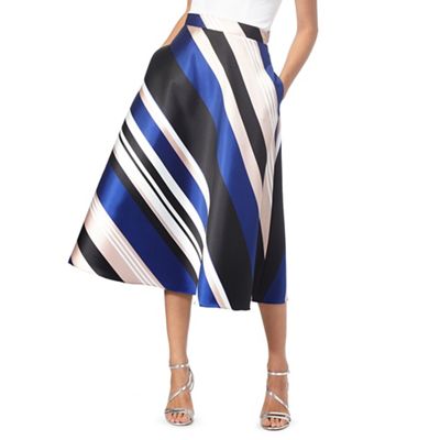 Bright blue striped midi skirt
